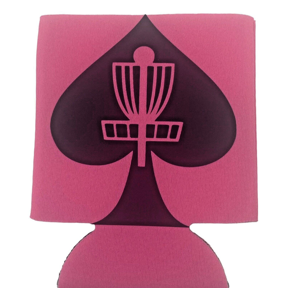 Disc Golf Koozie Cooler Custom Made Double Sided Vinyl Logo HYZER ACED PINK